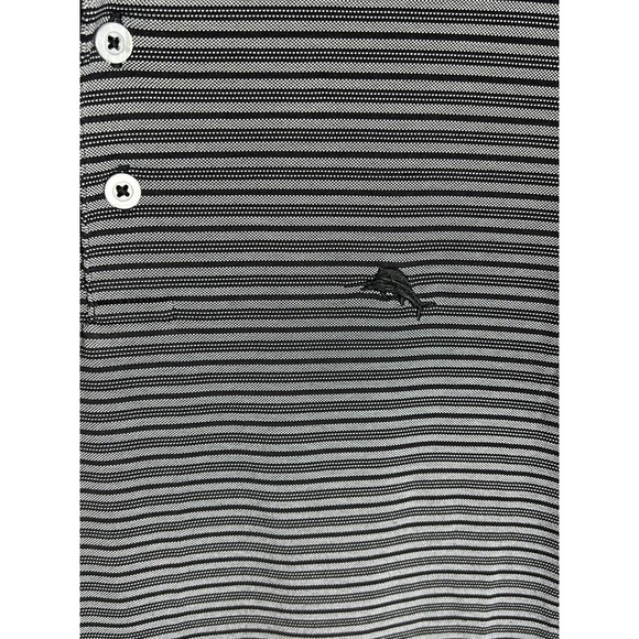 Tommy Bahama Polo Shirt Mens Size Large Gray Black Striped Short Sleeve - Picture 7 of 10